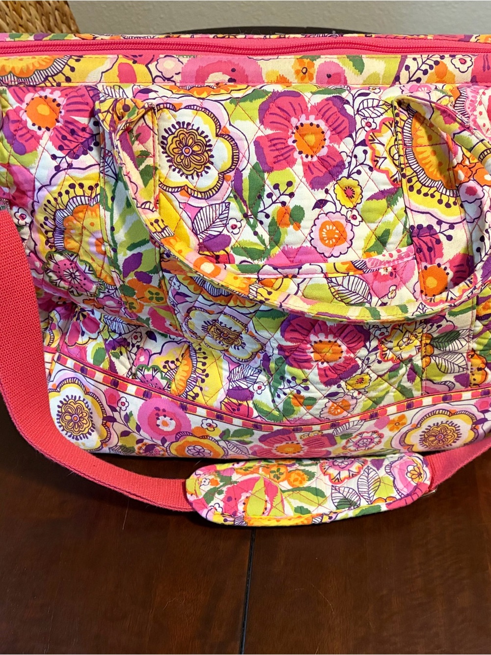 Vera Bradley Floral Quilted Travel Bag with Pink Strap